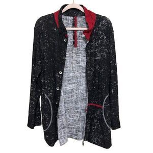 NWT Parsley & Sage Tunic Top Jacket Womens 1X Black Speckled Stand Up Collar